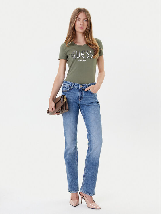 Guess Guess T-krekls W5YI05 J1314 Haki Regular Fit