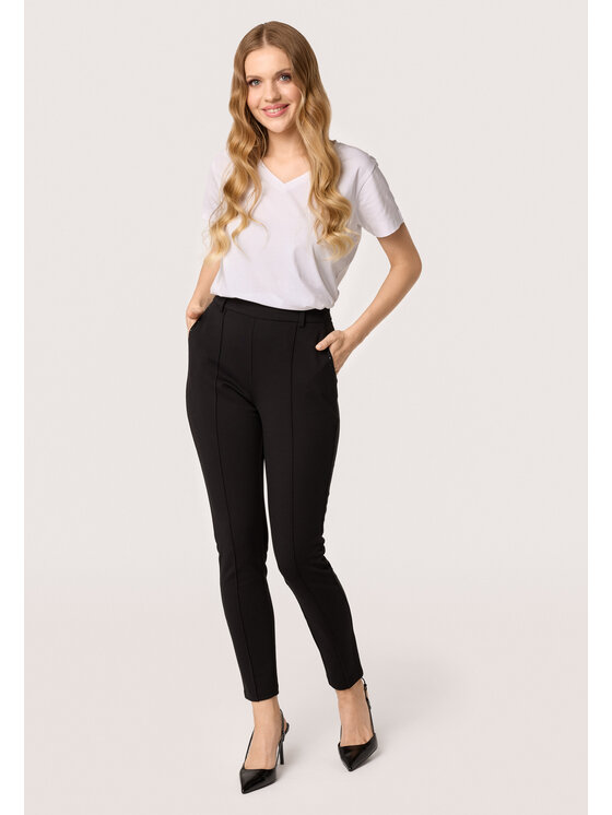 QUIOSQUE QUIOSQUE Kalhoty z materiálu 3VF002 Černá Regular Fit