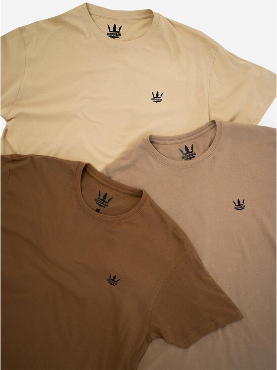 Jigga Wear Jigga Wear Komplet t-shirtów Zestaw 3 T-Shirtów Jigga Wear Mini Crown Ciemno Brązowa / Brązowa / Beżowa M Beżowy Regular Fit