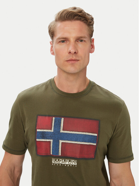 Napapijri Napapijri Tricou S-Flag Tiki Ss NP0A8A6IG1F1 Verde închis Regular Fit