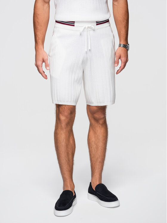 Ombre Ombre Šortky z materiálu OM-SRCS-0203 Bílá Regular Fit