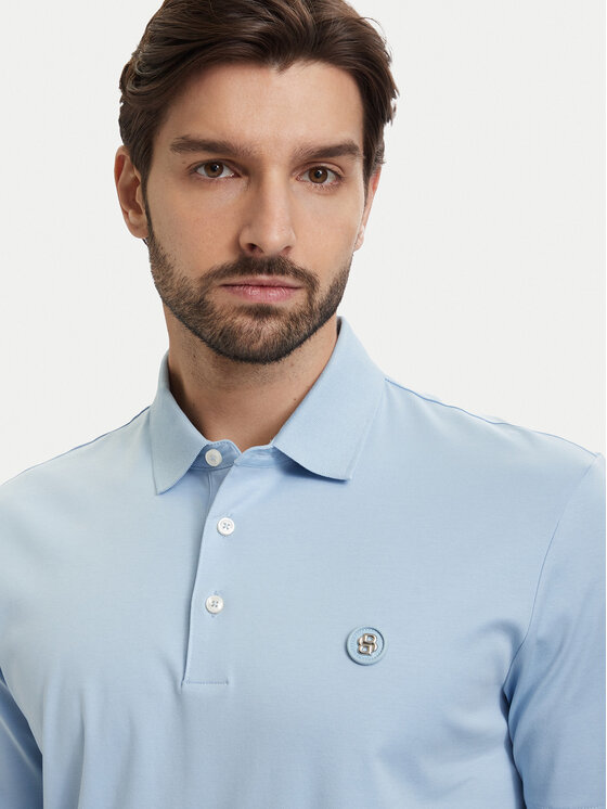 BOSS BOSS Тениска с яка и копчета C-Parris 50555829 Светлосин Regular Fit