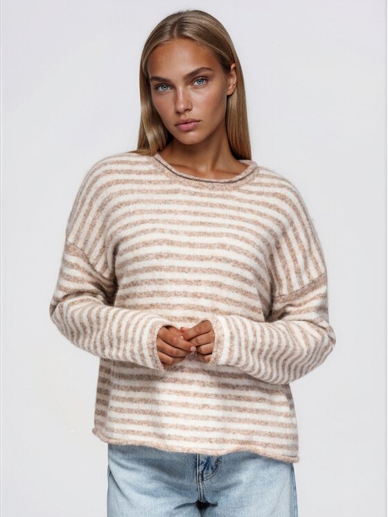 Ombre Ombre Svetr OW-SW-E0057 Béžová Relaxed Fit