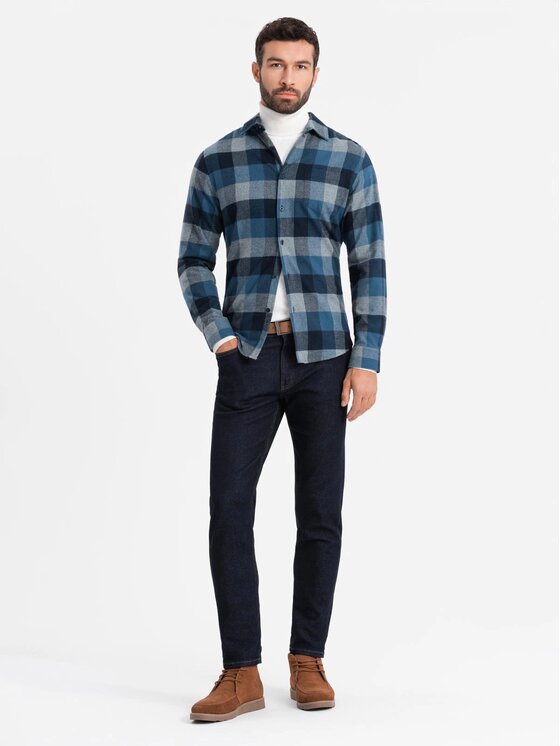 Ombre Ombre Košile OM-SHCS-0150 Tmavomodrá Regular Fit