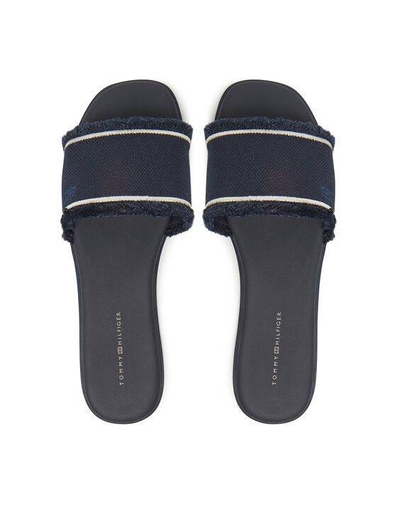 Tommy Hilfiger Tommy Hilfiger Klapki Fringe Canvas Flat Sandal FW0FW08908 Granatowy