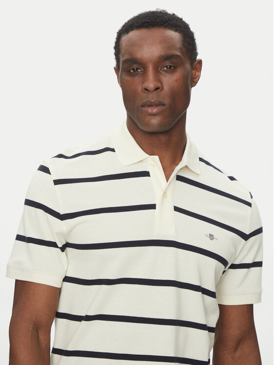 Gant Gant Тениска с яка и копчета 2014022 Екрю Regular Fit