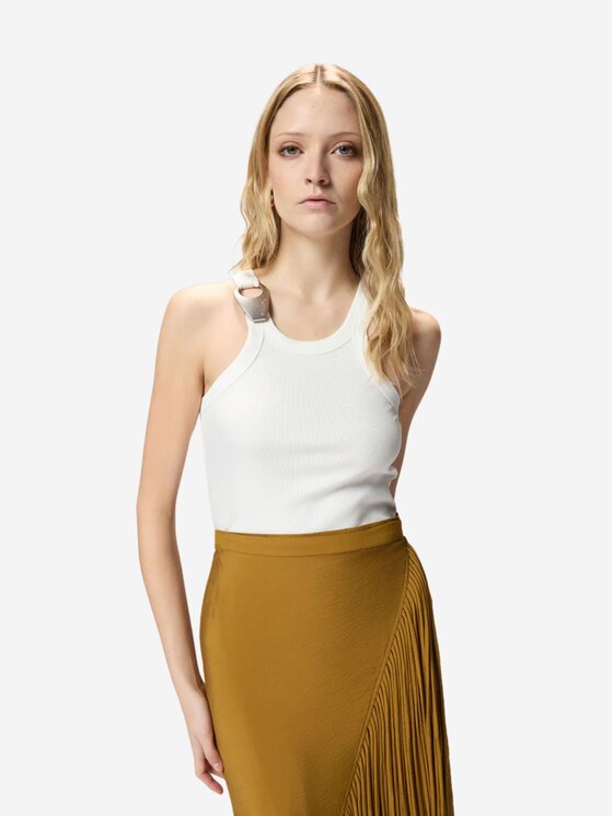 PINKO PINKO Top Canotta con fibbia ciondolo Biały Regular Fit