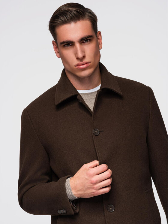 Ombre Ombre Płaszcz OM-COWC-0135 Brązowy Regular Fit