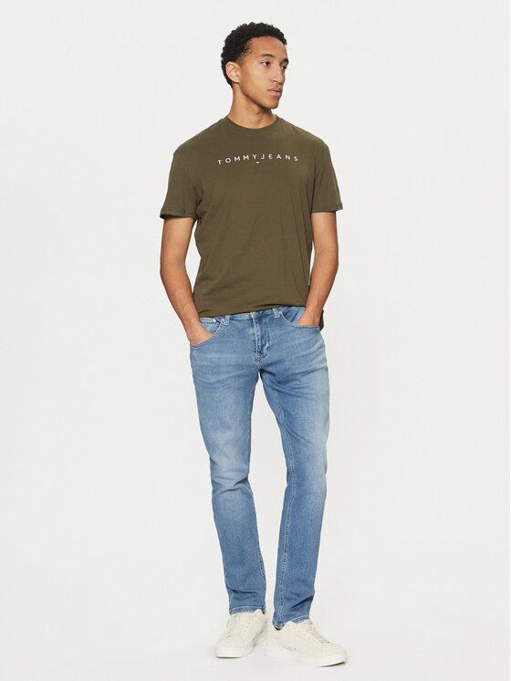 Tommy Jeans Tommy Jeans Póló Linear Logo DM0DM20744 Zöld Regular Fit