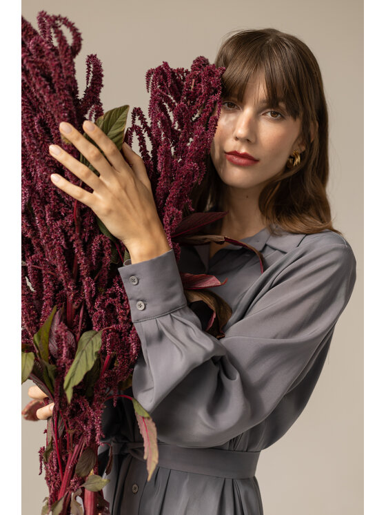 Entelier Entelier Sukienka koszulowa koszulowa midi Szary Relaxed Fit
