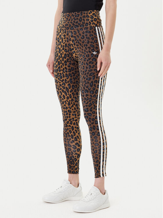 adidas Legginsy Leopard 3-Stripes JW7308 Brązowy Slim Fit