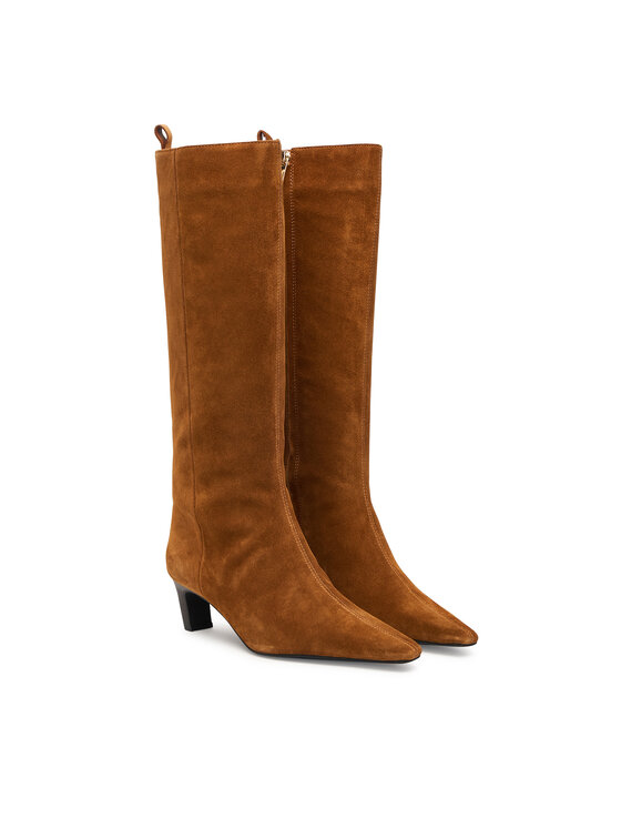 Tommy Hilfiger Tommy Hilfiger Kozaki Kitten Heel Suede High Boot FW0FW09655 Brązowy jasny