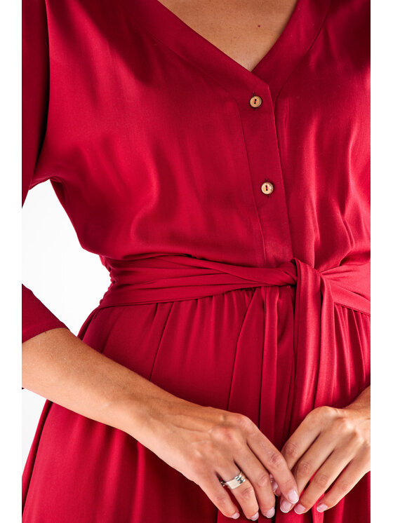 Awama Awama Sukienka letnia A522 Bordowy Basic Fit
