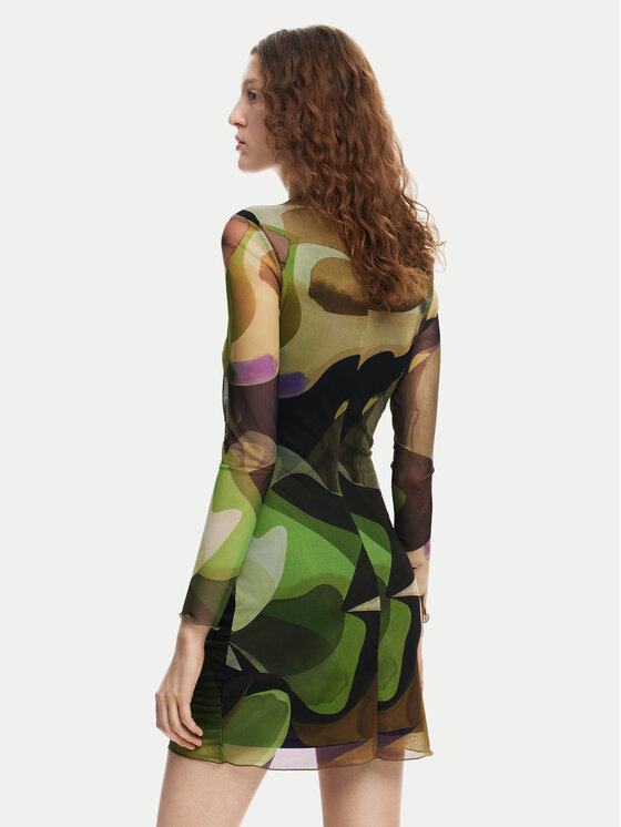 Desigual Desigual Sukienka codzienna Camouflage Lacroix 24WWVK36 Zielony Slim Fit