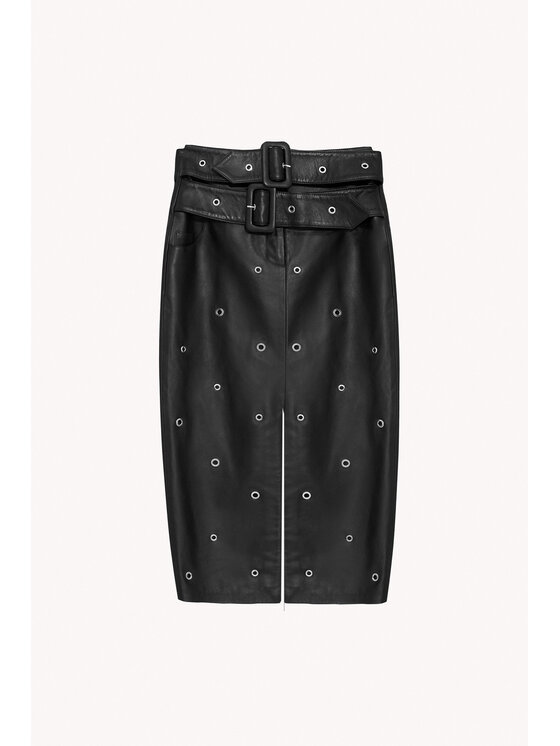 Epuzer Epuzer Spódnica skórzana Embroidered leather Czarny Standard Fit