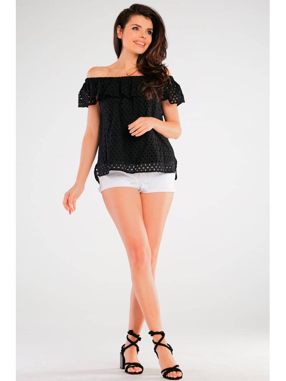 Awama Awama Bluzka A437 Czarny Basic Fit