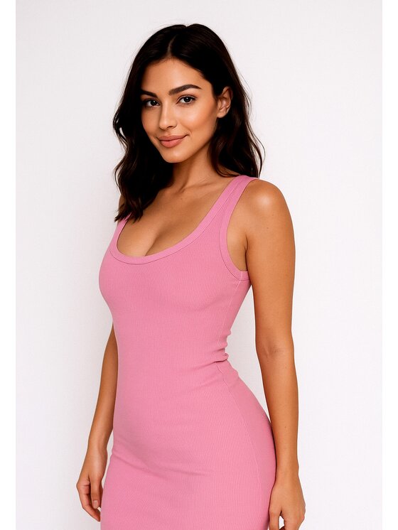 Nudyess Nudyess Sukienka letnia Tina mini z prążka Różowy Fitted Fit