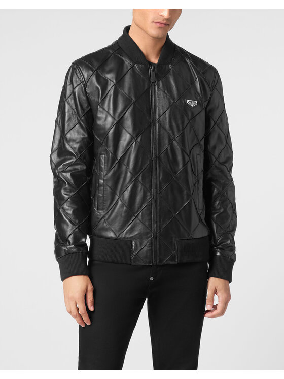 PHILIPP PLEIN PHILIPP PLEIN Kožená bunda 9483 Černá Regular Fit