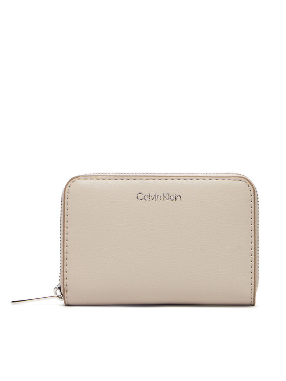 Calvin Klein Duży Portfel Damski Foil Logo Medium Zip Around LV04F1091G Beżowy