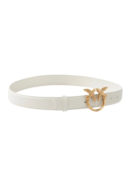 PINKO PINKO Pasek Cintura Love Birds in pelle 3cm Biały