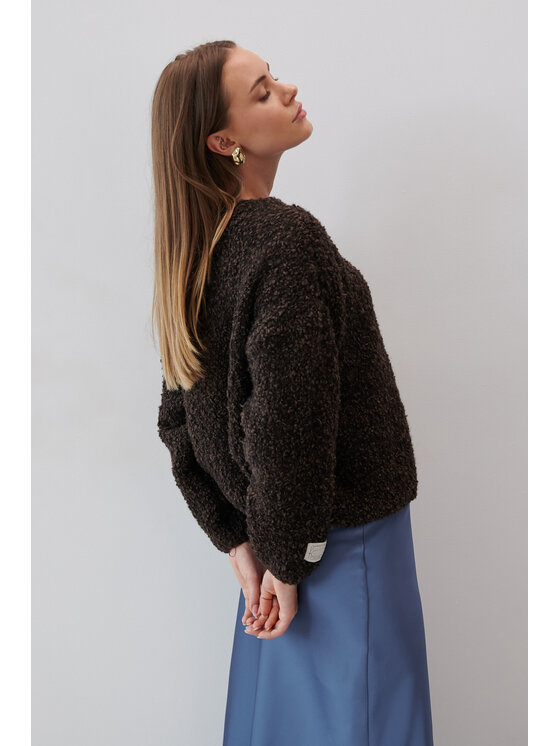 Fobya Fobya Sweter F2050 Brązowy Basic Fit