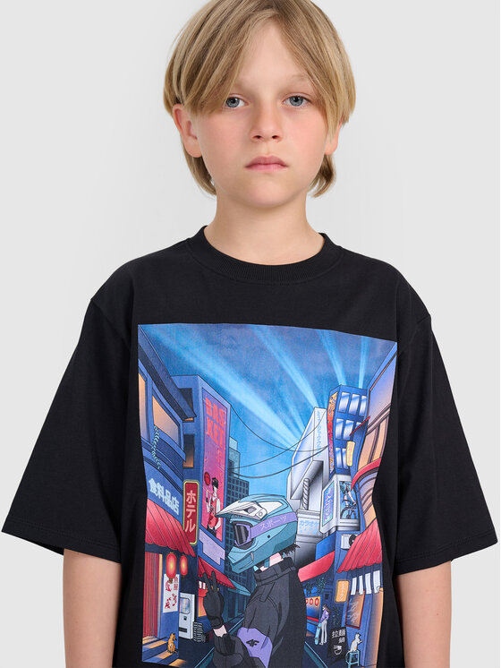 4F 4F T-Shirt CITY LINES Czarny Oversize