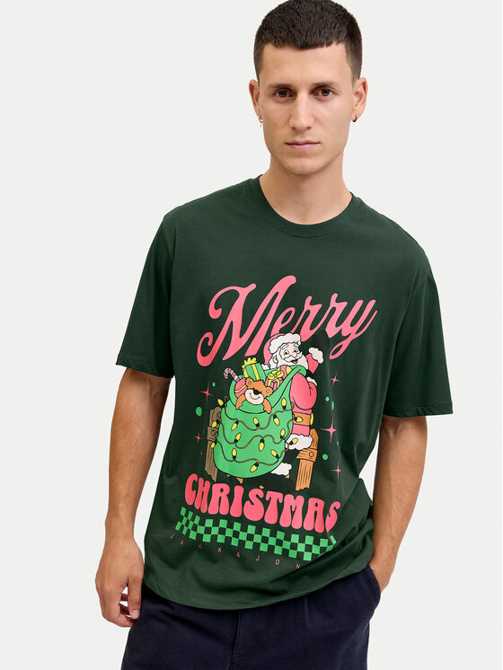 Jack & Jones Jack & Jones Tričko Holiday Cartoon 12287550 Zelená Relaxed Fit