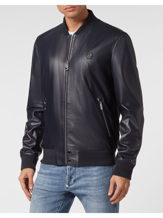 PHILIPP PLEIN PHILIPP PLEIN Giacca di pelle 9793 Celeste Regular Fit