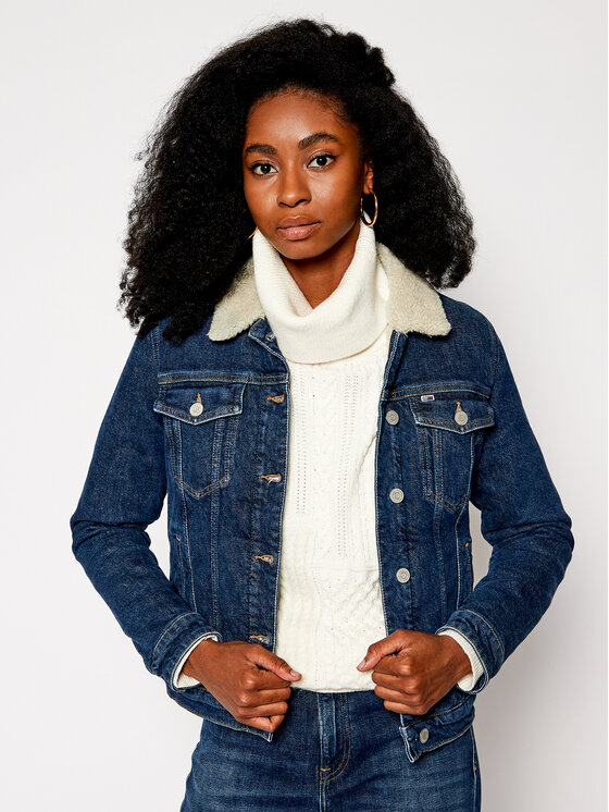 Tommy Jeans Džinsinė striukė Sherpa Trucker DW0DW09421 Tamsiai mėlyna  Regular Fit • Modivo.lt