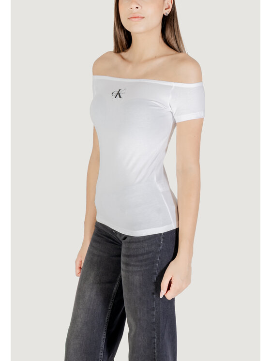 Calvin Klein Jeans Calvin Klein Jeans T-shirt MONOGRAM OFF SHOULDE Bianco Casual Fit