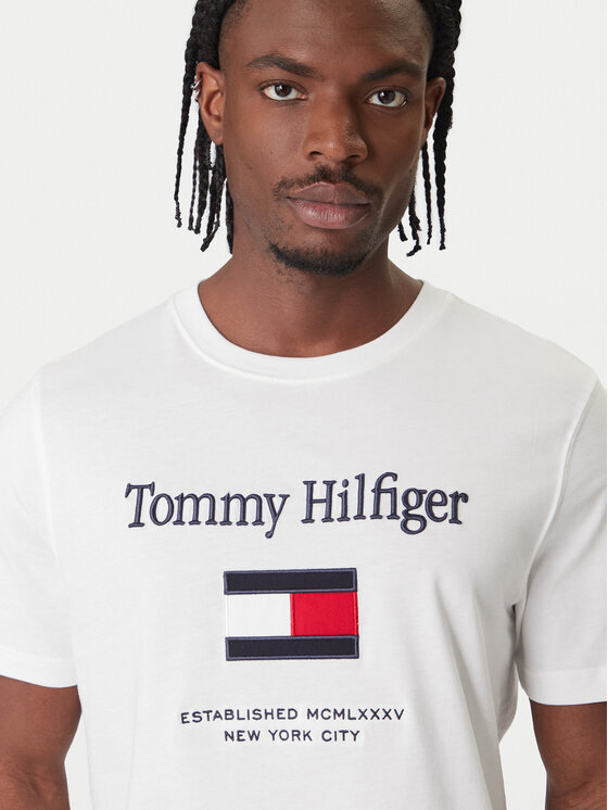 Tommy Hilfiger Tommy Hilfiger T-Shirt Embro Flag MW0MW42736 Biały Regular Fit