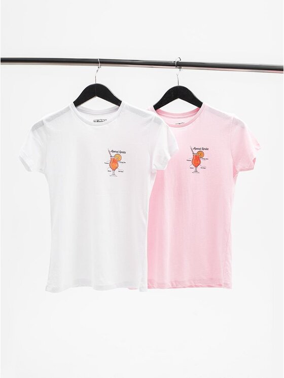 MyStars MyStars Komplet t-shirtów Zestaw 2 T-Shirtów Damskich Biały Różowy MyStars Aperol M Biały Regular Fit
