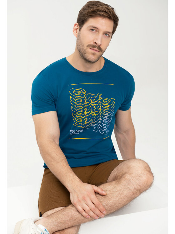 Volcano Volcano T-Shirt T-GRID Niebieski Regular Fit