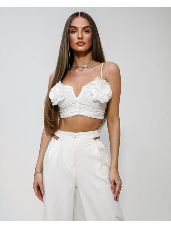 LilaLou LilaLou Top Róża Biały Slim Fit