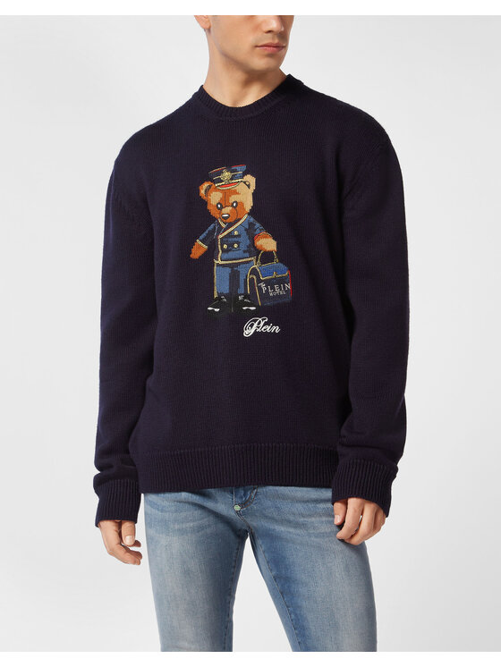 PHILIPP PLEIN PHILIPP PLEIN Sweter 26975 Granatowy Regular Fit
