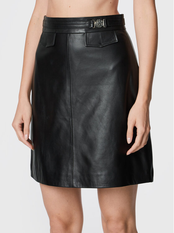 Hugo Fustă din piele Leolana 50476852 Negru Regular Fit