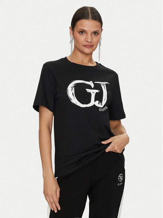 Guess T-krekls Sara V4YI01 K8FQ4 Melns Regular Fit