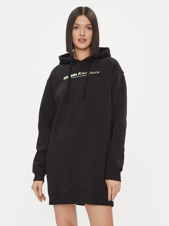 Calvin Klein Jeans Rochie de zi Double Ck Hoodie Dress J20J223257 Negru Oversize
