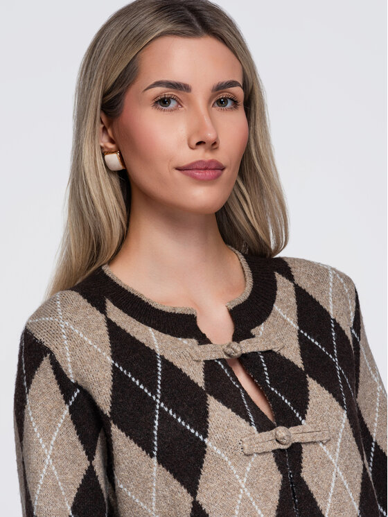 Ombre Ombre Kardigan OW-SW-E0035 Brązowy Regular Fit