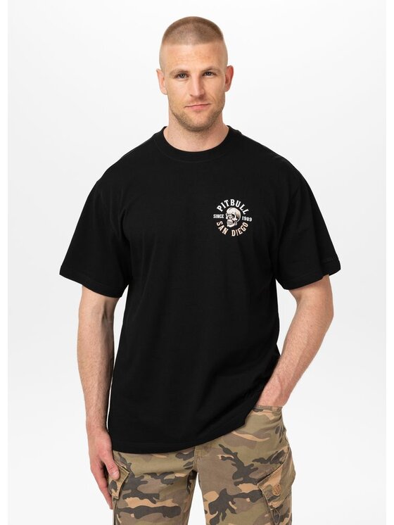 PITBULL PITBULL T-Shirt Koszulka męska Loose Fit SKULL LOGO XL Czarny Regular Fit