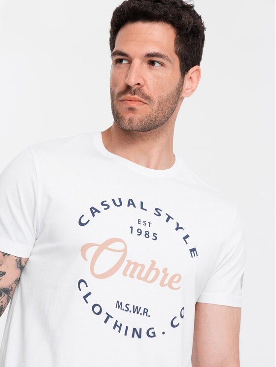 Ombre Ombre T-Shirt OM-TSPT-0144 Bílá Regular Fit
