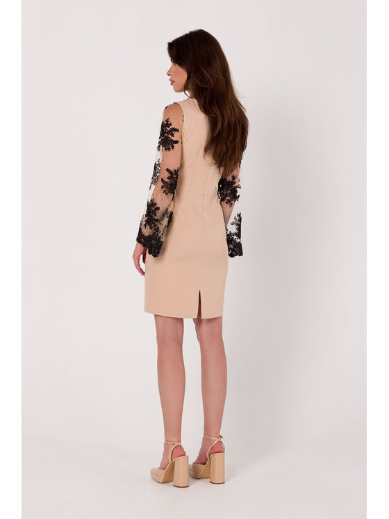 Makover Makover Večerní šaty K182 Béžová Slim Fit