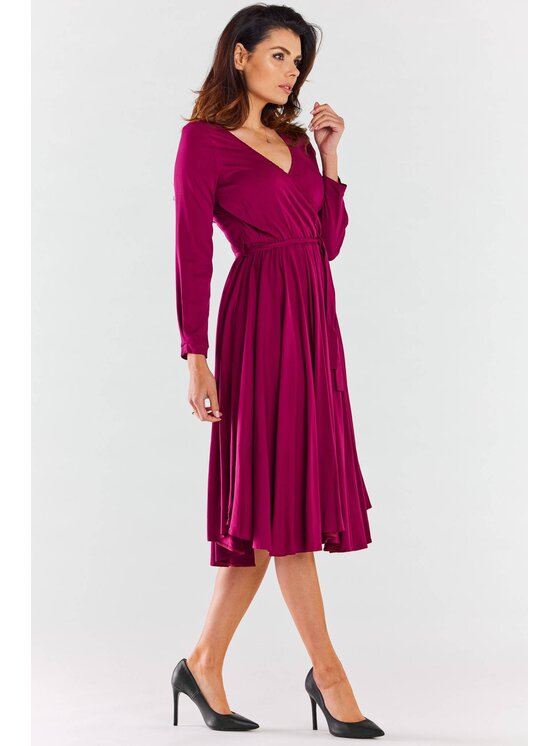 Awama Awama Sukienka letnia A471 Bordowy Basic Fit