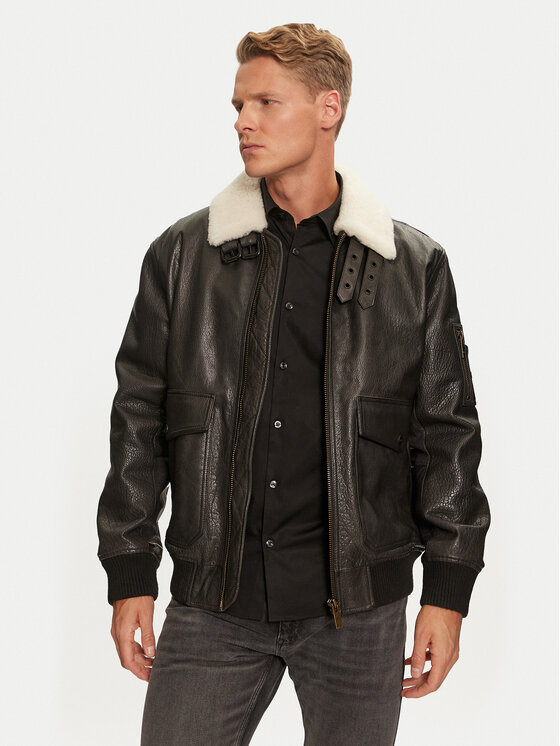 HUGO Hugo Lederjacke Loran 50521030 Schwarz Regular Fit