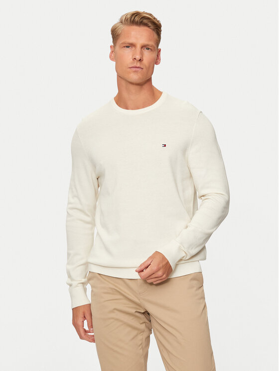 Tommy Hilfiger Pulover Essential MW0MW14748 Écru Regular Fit