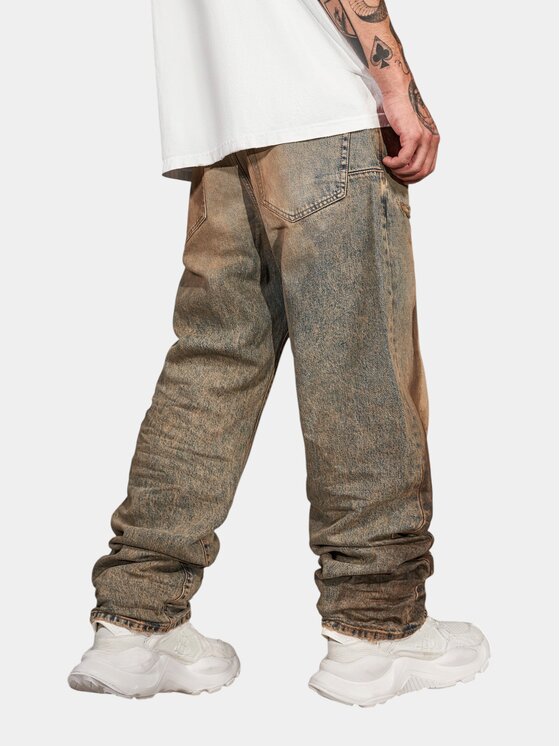 MADE BY SOCIETY MADE BY SOCIETY Spodnie materiałowe DISTORTION WASH - P17238 Niebieski Basic Fit