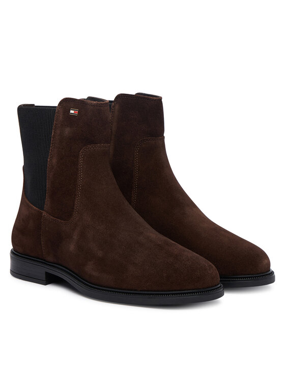 Tommy Hilfiger Tommy Hilfiger Μποτάκια με λάστιχο Enamel Flag Suede Ankle Chelsea FW0FW09575 Καφέ