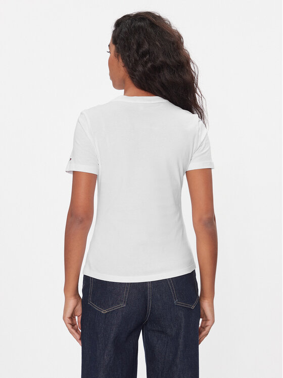 Tommy Hilfiger Tommy Hilfiger Tričko Flag Script WW0WW41761 Biela Slim Fit