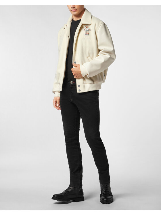 PHILIPP PLEIN PHILIPP PLEIN Kurtka skórzana 26995 Biały Regular Fit
