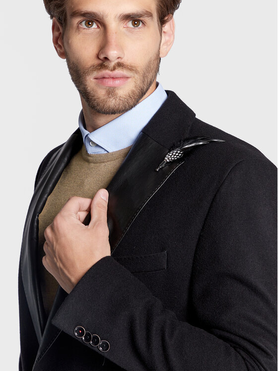 CG - CLUB of GENTS CG - CLUB of GENTS Vilnonis paltas Piper-K 254001-001 Juoda Slim Fit